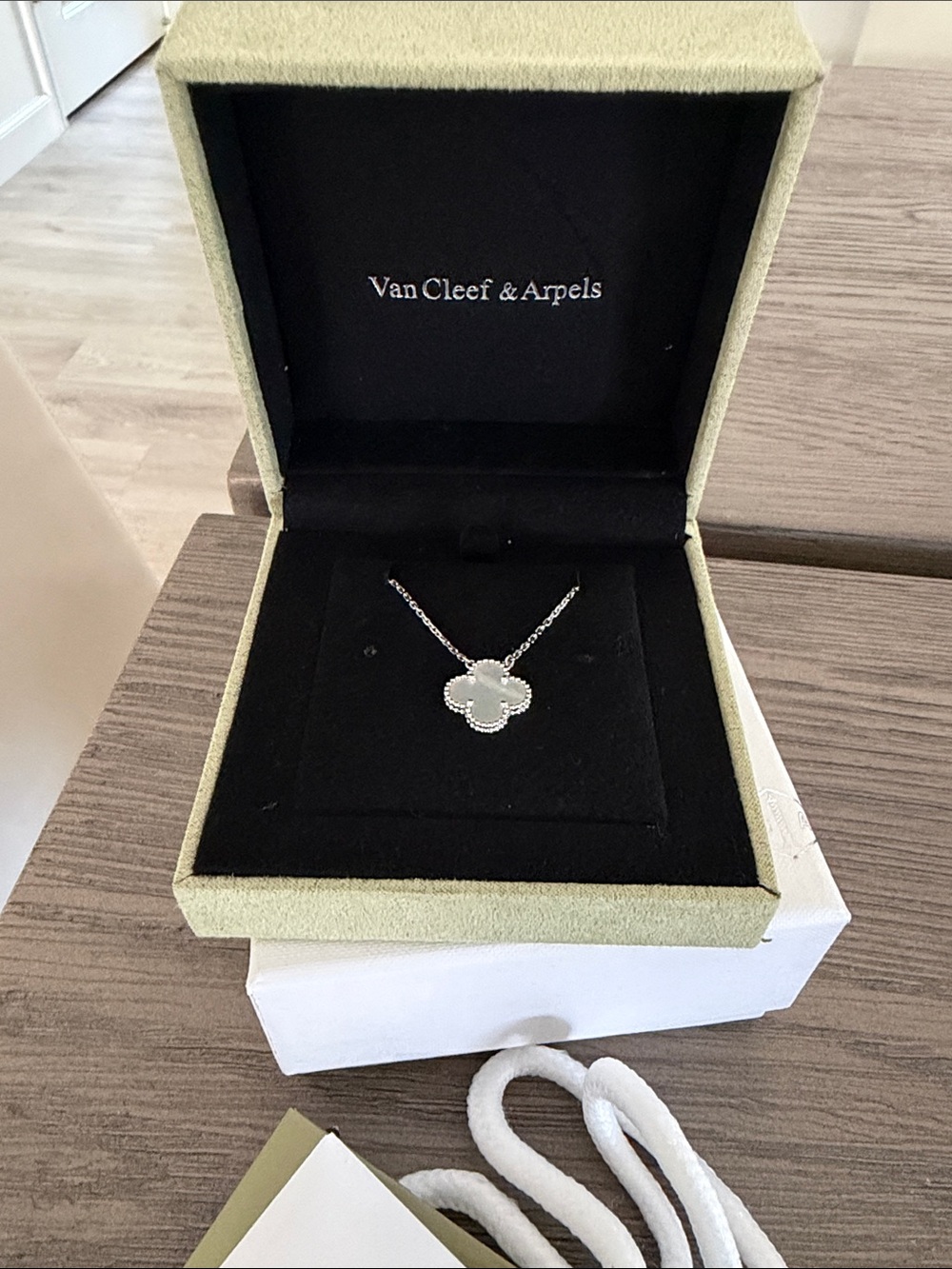 Van Cleef & Arpels Vintage Alhambra Pendant 18K White Gold Mother of Pearl